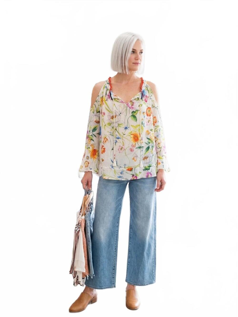 Johnny Was Floral Cold Shoulder Blouse Top M
